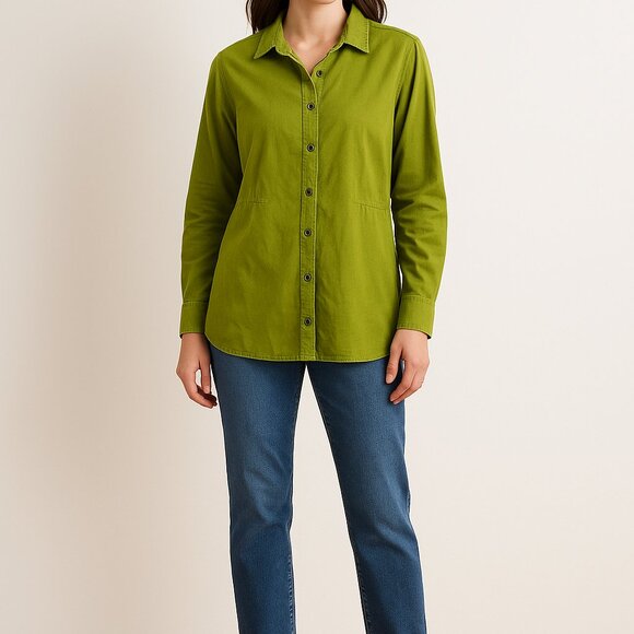 J JILL Corduroy Tunic Top Button Down Shirt Cotton Moss Green womens Size M - Picture 1 of 5